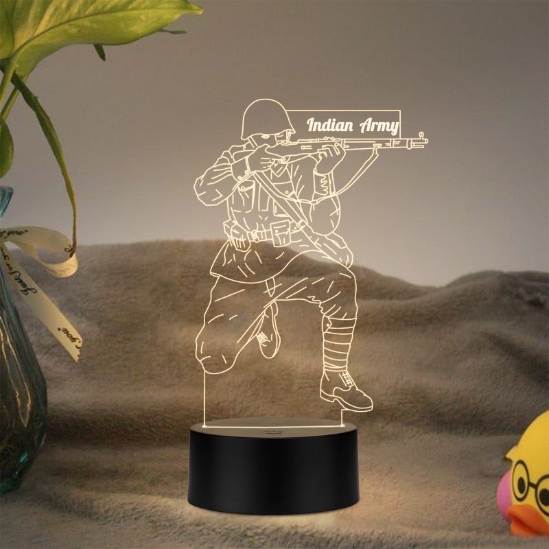 3D Illusion Indian Army Soldier Led Night Light lamp with Warm White Light Gift For Soldier